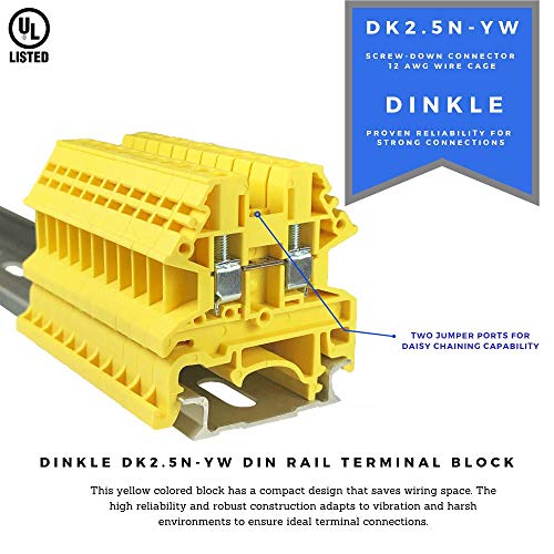 Dinkle-B01N0ER71T Amarelo Dk2.5n-yw Din Terminal Bloco Terminal Bloco Tipo Ul 600V 20A 12-22AWG, pacote de 100