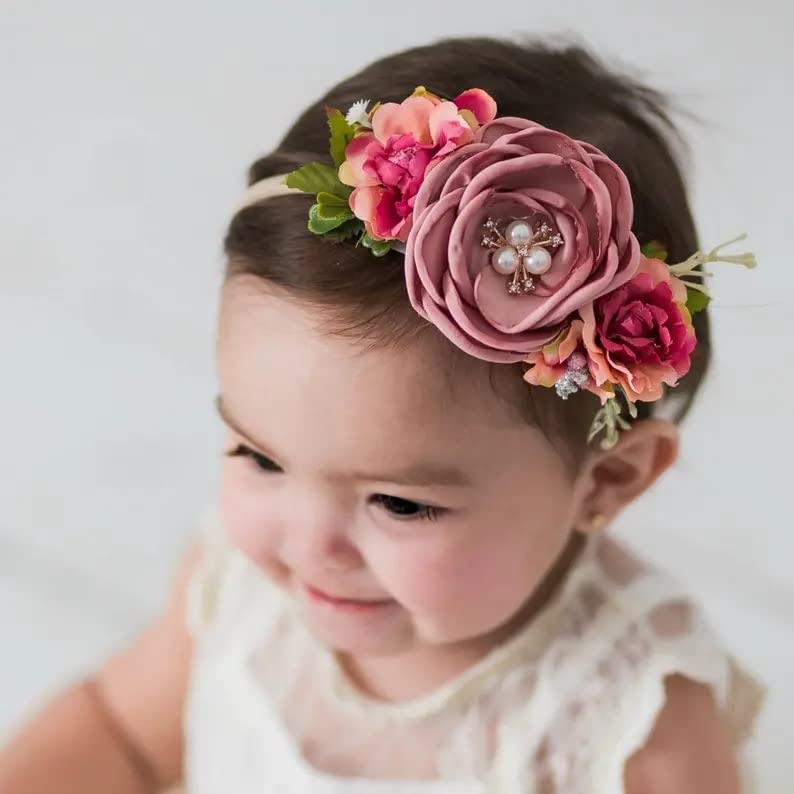 Bandas de cabeça para bebês em miniatura, bandeira da menina, bandeira de nylon floral, bandeira da coroa de flores, bandana infantil,