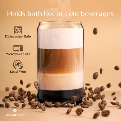 Glass de leanworks de cerveja em forma de cerveja | 16 oz | Copos estéticos usados ​​para café gelado, smoothies, refrigerante,