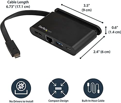 Startech.com Usb C Adaptador multitor-Dock USB-C portátil com 4K HDMI-100W PD 3.0 Pass-through, 1x USB-A, 1x USB-C,