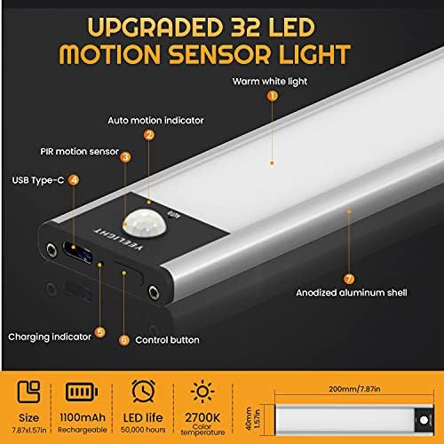 Yeelight sob luzes do gabinete, 32 Motivo de luz LED ativado, recarregável em iluminação de armário para armário, armário