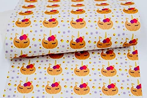 Unicórnio de abóbora - folhas de couro falso, 7,5x13 Fall Halloween Pumpkin Unicorns Folha de tecido falsa, material de suprimento