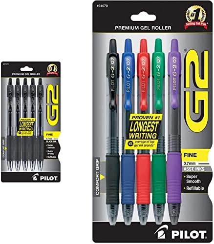 Pilot G2 recarregável e retrátil canetas de gel de esfera de rolamento, ponto fino, tinta preta e g2 recarregável e recarregável e recarga