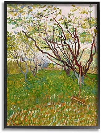 Stuell Industries Orchard Field Green Brown Classical Painting, Design by Vincent van Gogh Wall Art, 24 x 30, tela