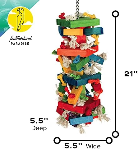 Featherland Paradise Knots N Blocks Bird Toy, Bird Toys, para papagaios, cacatuas, araras, pássaros muito grandes e bicos grandes