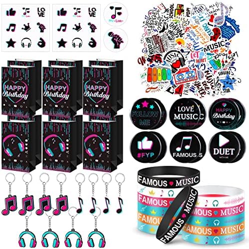 116 PCs Music Party Favors incluem Music Party Gift Bags com adesivos de vedação Silicone Bracelets Music Keychain Pin Badges