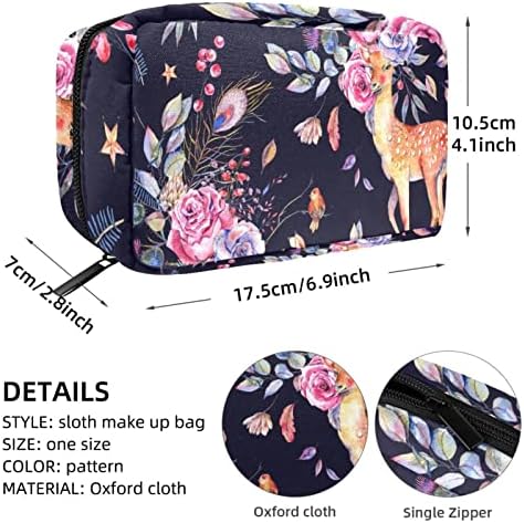 Bolsa de maquiagem unicey, aquarela de veados floral rosas bola de cosméticos Bolsa portátil Tote de viagem Caso de estojo