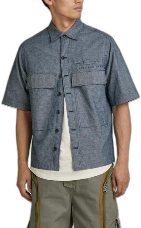 Camisa de botão de manga curta de manga curta masculina do G-Star