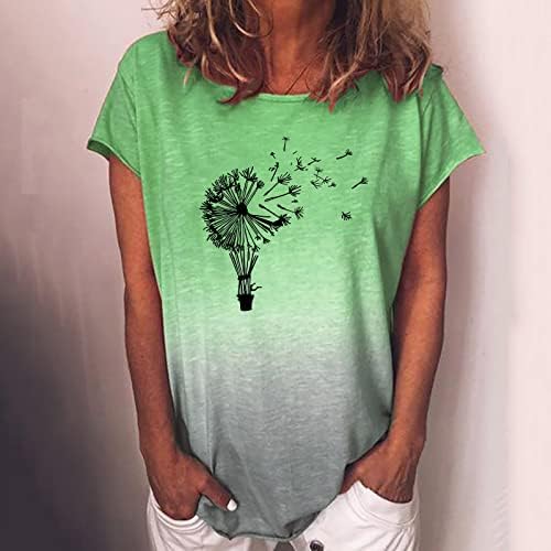 Gradiente Dandelion Flower Print Tees para feminino verão outono de manga curta Caminho do pescoço Tees Ladies 2023 UM