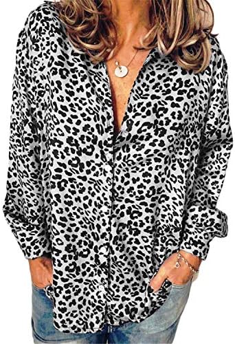 ANDONGNYWELL WOMENS TOPS CUSUAL V TUNICA DE PISCO DE CISTURA LONGO LOOPARTA CHAMISTAS DE LEOPARDA BLOAS TOPS TUNICAS T CHAMISTAS