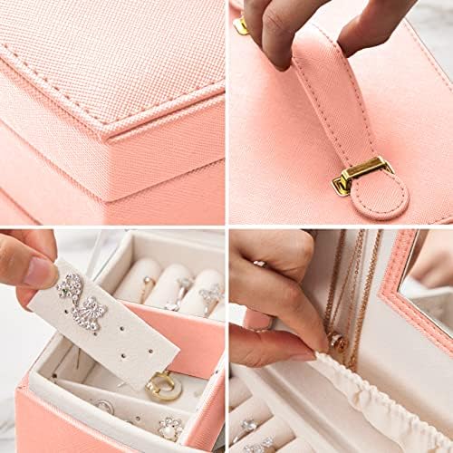 Jewelry Box JemJosh com espelho, caixas de jóias de 2 camadas para mulheres meninas, 1 gaveta removível, jóias de