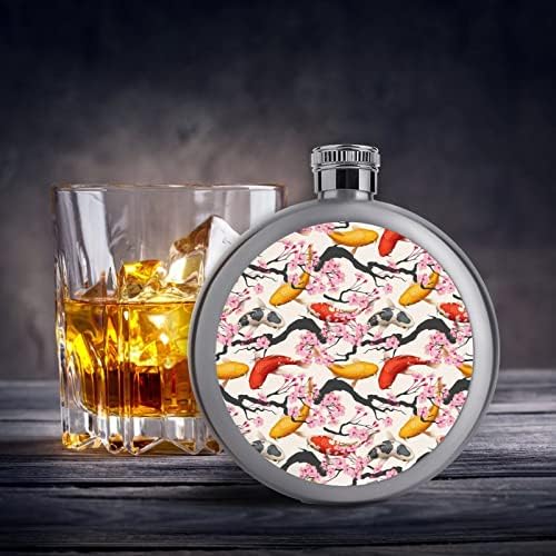 Koi Fish and Sakura Liquor Flask com tampa 5 oz de balas de aço de aço portátil Frasco de vinho portátil para presentes