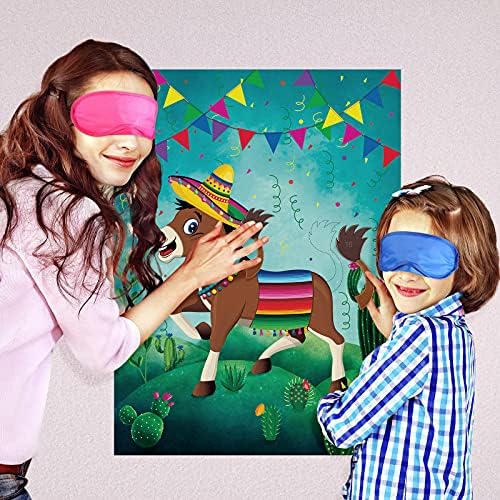 Pin the Tail On The Donkey Party Game, Poster mexicano de Donkey Game Vieu Extra com Donkey Tail e Máscaras Olhos para Favores de