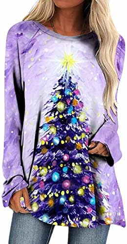 Senhoras de manga comprida blusas gradiente árvore gráfica relaxada tops tees boat back nestival de natal tie tye blusas