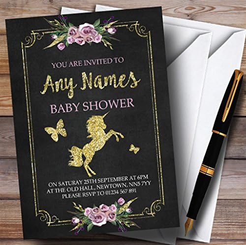 Chalk & Gold Floral Unicorn Invitations convites para chá de bebê