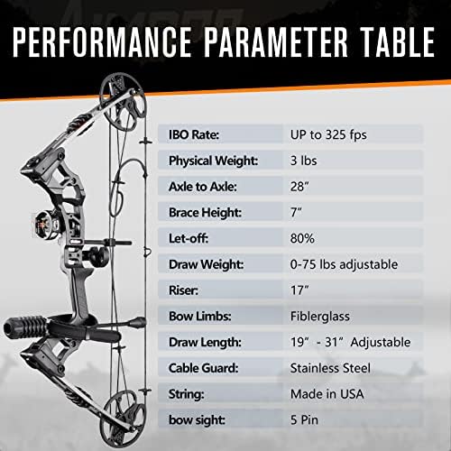Kit de arco composto AIMDORARCHERY A10 0-75 libras Desenhe peso para membros iniciantes e mestres arqueiros fabricados nos EUA