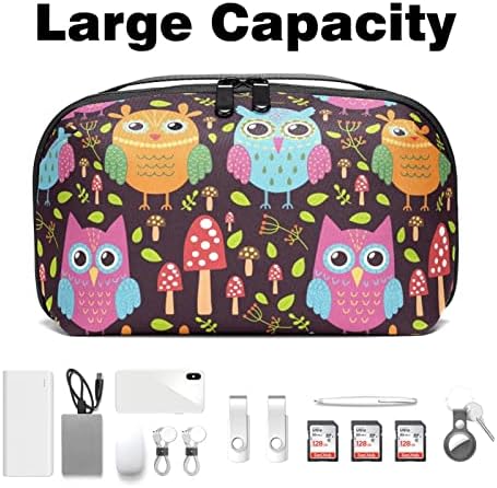 Bolsa de organizador eletrônico portátil Bolsa Bolsa Trendetter Owl Sagão de armazenamento de cabo para discos rígidos, USB, cartão