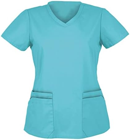 Elneeya uniformes de trabalho Scrub Tops Pullover de gola em V de manga curta Scrubs de roupas de trabalho respiráveis ​​soltas