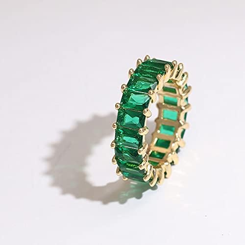 Colorido bling esmeralda eternidade pavimentada quadrada zircônia cúbica promessa amor anéis de ouro retângulo de jóias banhadas