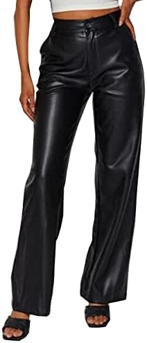 Calças de couro Ethkia Petite Sexy Leather Tifts High Faux Fleece Buttom calça elástica de calças de cintura Mulheres alinhadas