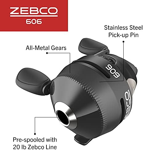 Zebco / Quantum, 606 Spincast Reel, água doce, relação de transmissão 3,0: 1, mão direita, pacote de molusco preto