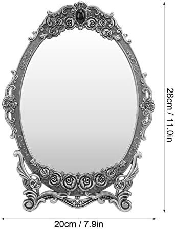Espelho de maquiagem de desktop retrô, espelho de maquiagem de desktop retro floral em relevo para o quarto de casa de casa decorativo