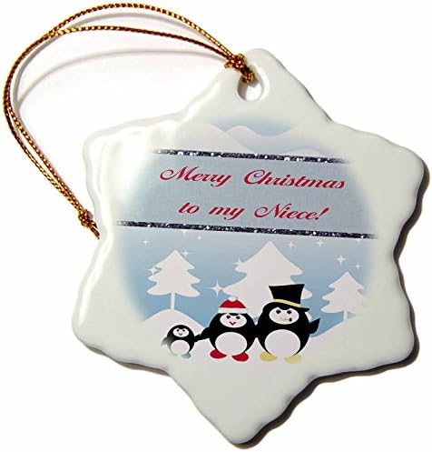 3drose orn_167325_1 Família Penguin em um dia de inverno, Feliz Natal, Ornamento de Flago de Súmia, porcelana, 3 polegadas