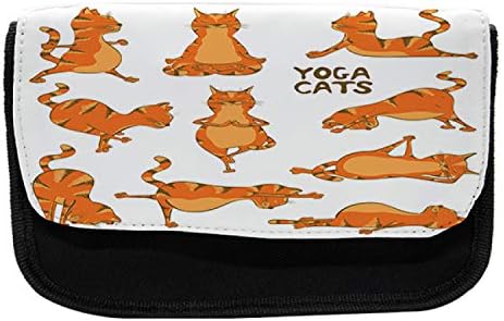 Caixa de lápis de gato lunarável, gatos poses esportivas exercícios, bolsa de lápis de caneta com zíper duplo, 8,5 x 5,5,