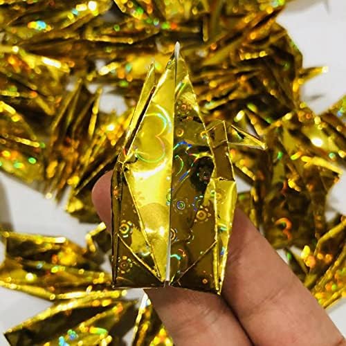 100pcs 10cm Reflexivo de origami de ouro guindastes origami pássaros pomba para decorações de festas de casamento graduação