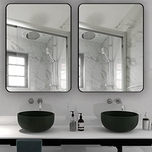 Espelho de banheiro de quadro preto DH para parede, espelho de parede preto fosco de 20x30 polegadas com moldura sem costura,