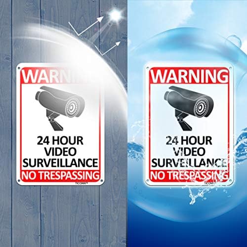 Ticonn 2 -Pack 24 Hour Video Videoveillance Sign, sem invasão de aviso de alumínio, 10''x7 '' para câmera de segurança CCTV -