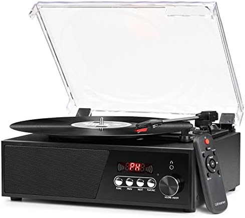 Record player de vinil Bluetooth com USB Digital FM Radio Rodote Remote Control Vintage Turtable para registros de vinil com