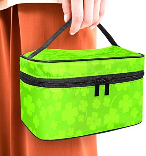 Bolsa de maquiagem de viagem Yoyoamoy, trevo verde de quatro folhas de bolsas de cosméticos grandes compõem sacolas de higiene