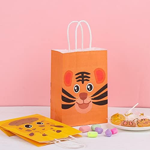Homesogood 18 PCs Safari Animals Sacos de doces, pacote de doces de papel Kraft com alça, 8,26 * 5,9 * 3,14 polegadas