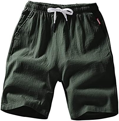 Shorts de linho de algodão para homens meninos de verão sufocada de cintura elástica e elástica com shorts esportivos de bolsos de