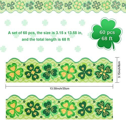 60 PCs São Patrício Bulletin Board Borders 68 pés do dia de Boletim de St Patrick Decoração do Shamrock Stick Sticker Green Bulletin