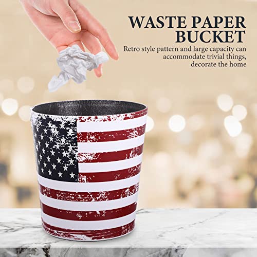 YARNOW Vintage American Bandro Bandro Desperdício cesto PU lixo de couro American Flag lixo lata Decorativa lixo pode pu de