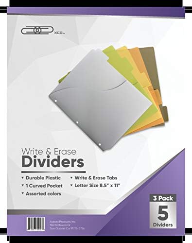 Xcel Binder Divishers 5 guias, escreva no Big Tab com bolso curvo único, variado, 1 conjunto