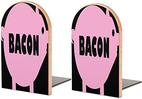 Livro de madeira de Bacon e Pink Pig Termings Non-Skid Decor Bookend Small for Office Home 1 par