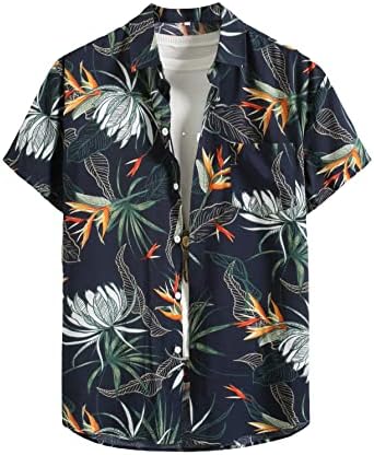 Gorglitter masculino masculino de botão havaiana de camisa tropical Tops de manga curta Tops de camisa de praia