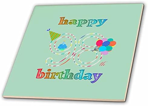 3drose feliz 99º aniversário, cupcake com vela, balões, chapéu, colorido - azulejos