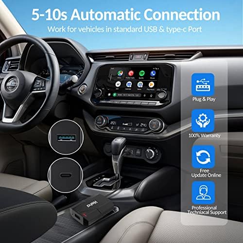 Adaptador automático Hieha Wireless CarPlay Android - 2022 mais recente 2 em 1 adaptador sem fio CarPlay - 5,8 GHz