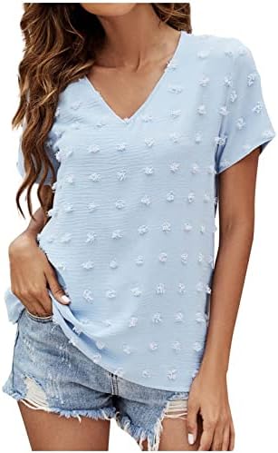 Blusa Ladies Summer Summer outono de manga curta De pescoço vil de chiffon Brunch Plain Top camiseta para meninas adolescentes