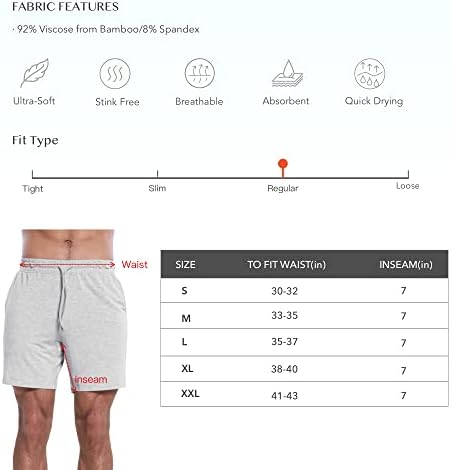 NetDraw Men Ultra Soft Bamboo Sworts 7 '' Athletic Gym Jogger Micro Terry Shorts com bolsos