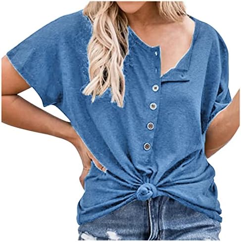 Camisas casuais diárias da mulher botão de moda com mangas curtas T-shirt cor de cor sólida camisetas casuais blush