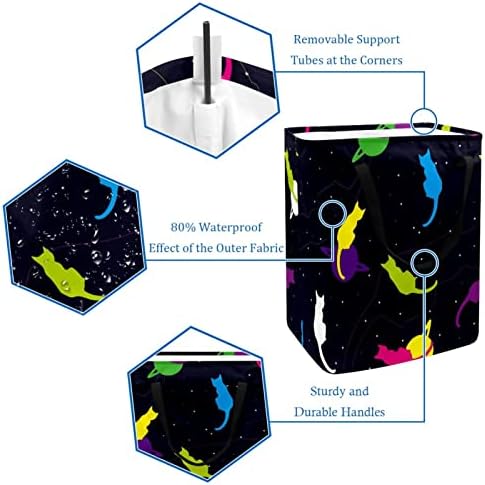 Gatos coloridos em planetas espaciais estrelas impressam cesto de roupa dobra