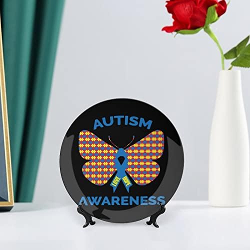 Autismo Consciência de fita Puzzle Butterfly Cerâmica China Placas decorativas com ornamentos pendurados Placas de jantar