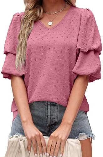 Yayiya feminino curto 1/2 Bloups Bloups Bloups Bloups mergulhando Chiffon Brunch Jacquard Blouses Basices 2023 OW