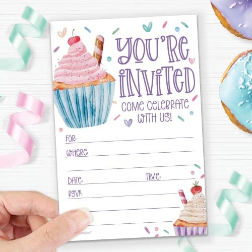 Cupcake Invitations Birthday - Cupcakes de aquarela e convidados de festa de sprinkles