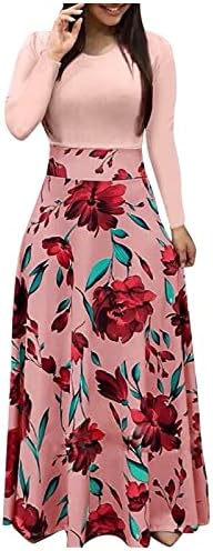 Vestido maxi para mulheres, feminino com manga longa estampa floral festas de férias de casamento solto maxi vestidos